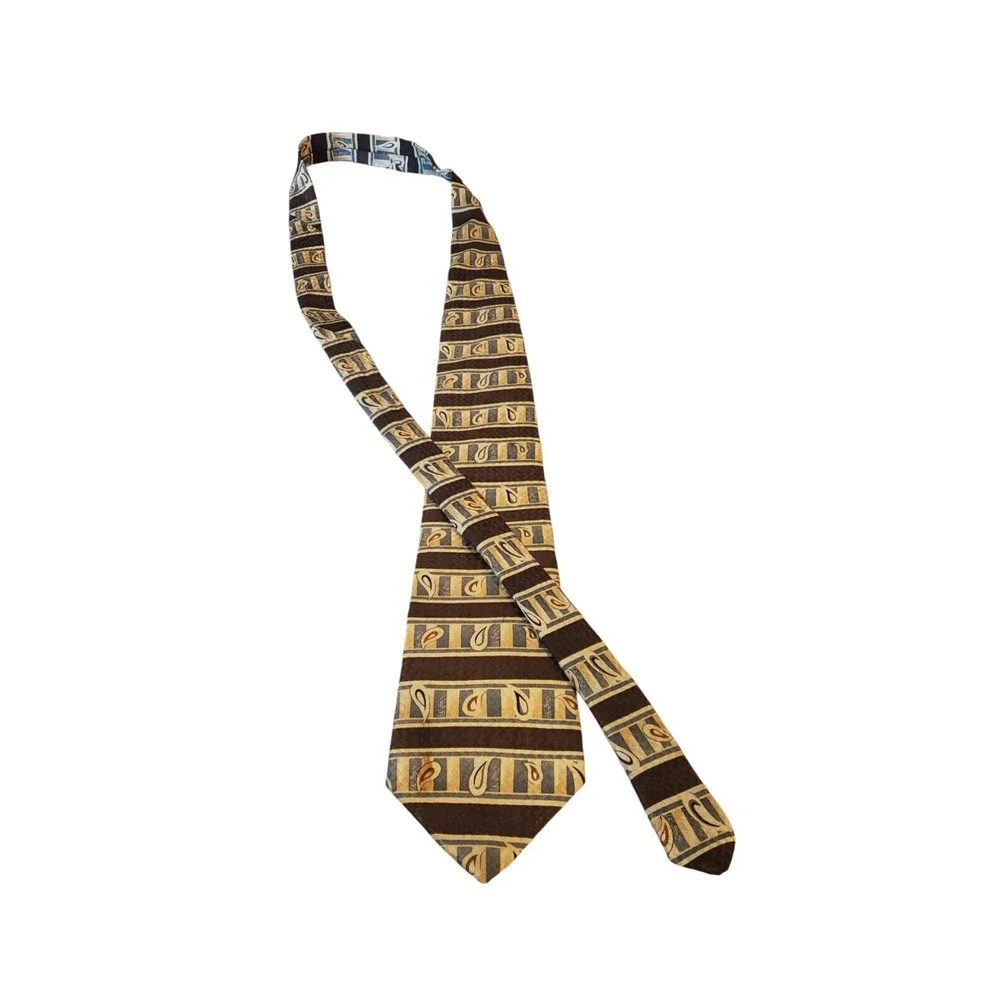 Alexander Lloyd Luxury 100% SILK‎ Men's Designer Striped Brown Cream Long Tie